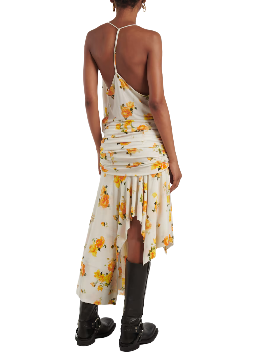 White & Orange Strap Midi Dress