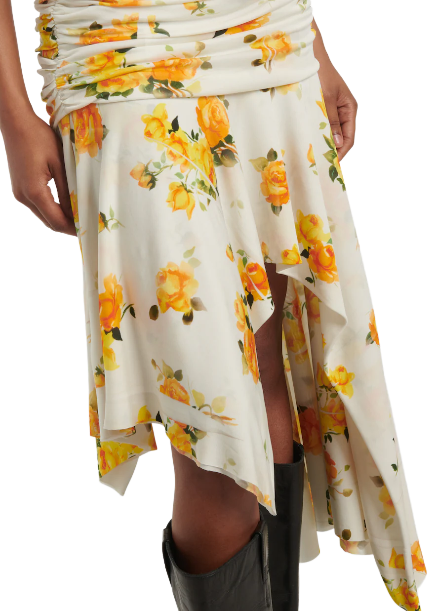 White & Orange Strap Midi Dress