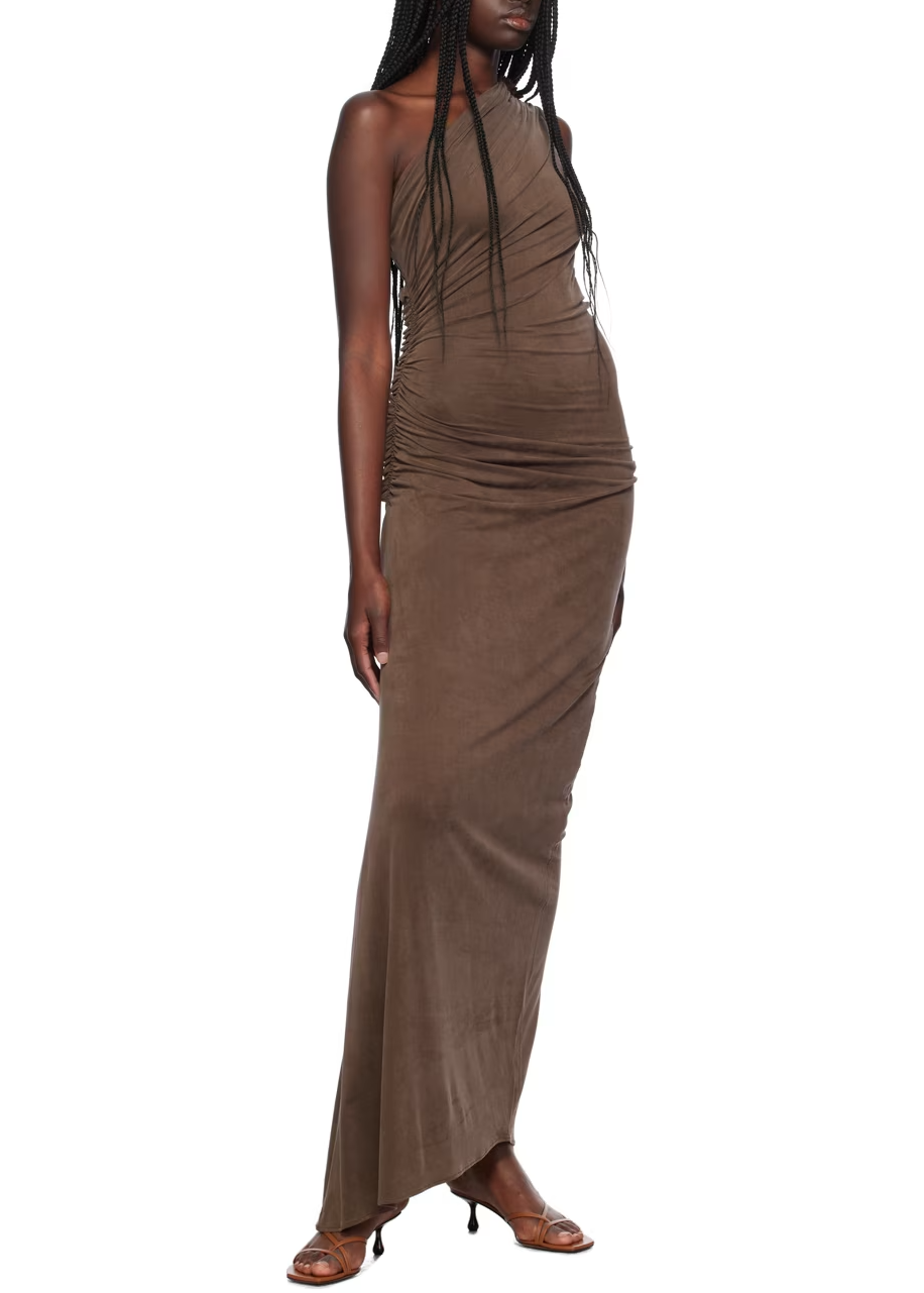 Purple One Shoulder Ruched Maxi Dress