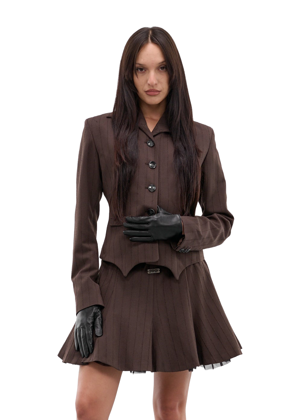 Tulle Mini Skirt Pinstripe Brown