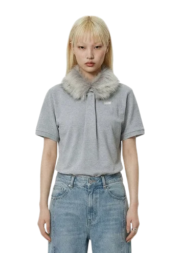 Polo shirt grey fur
