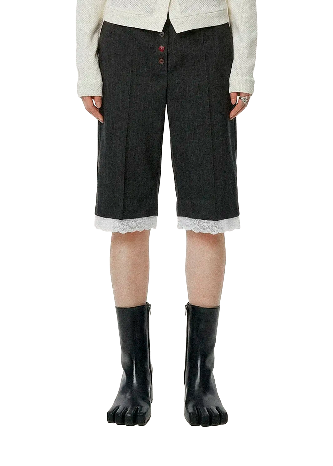 Suit shorts pinstripe buttons black
