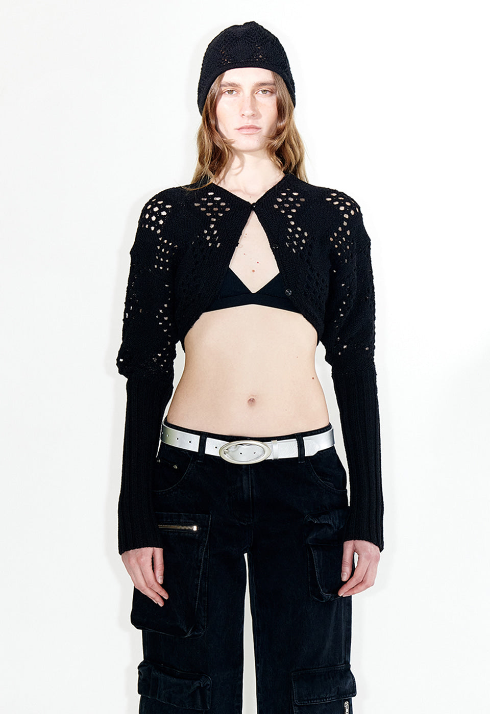 ARGYLE POINTELLE KNIT BOLERO