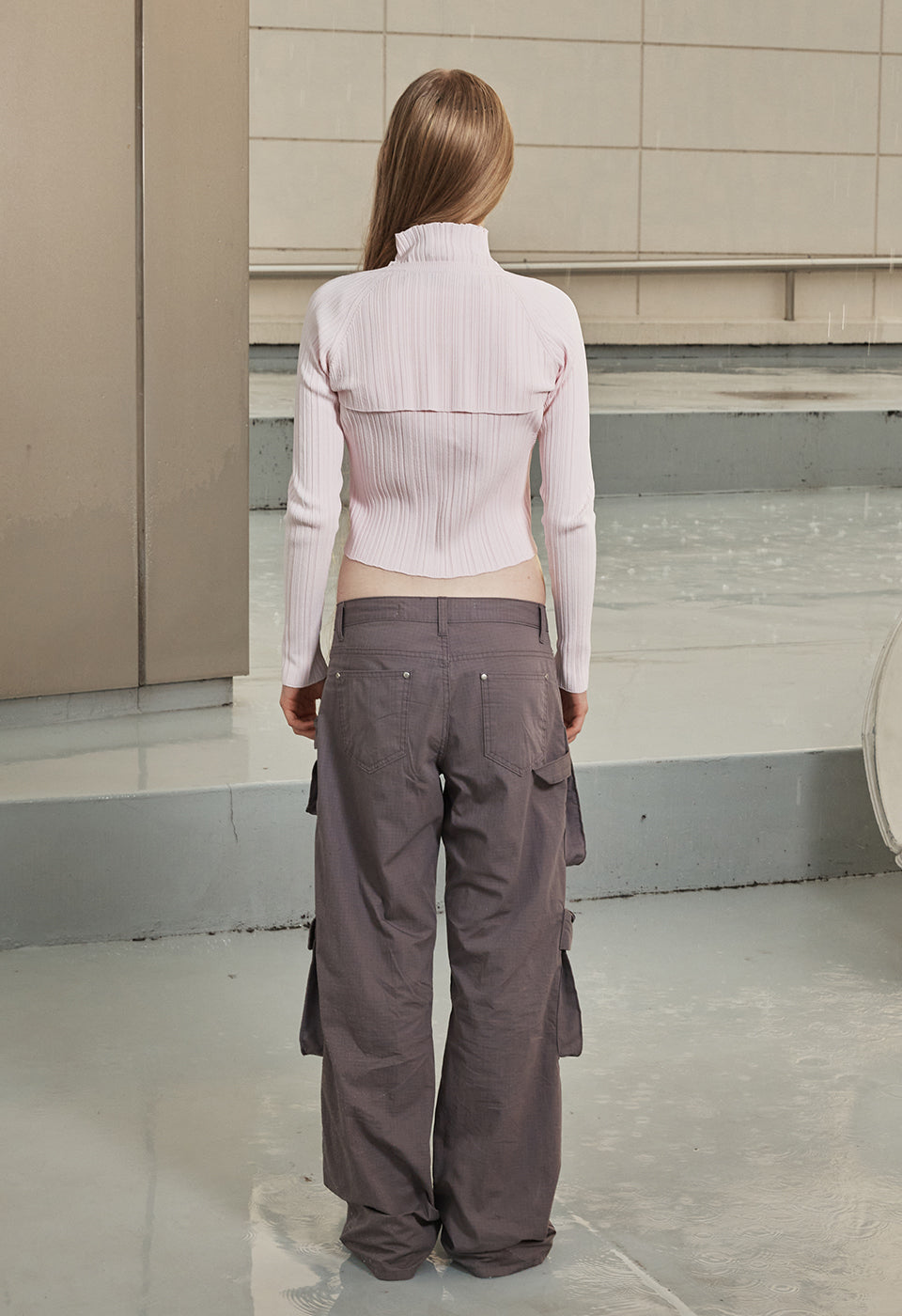 PLEATED ZIP KNIT VEST PINK