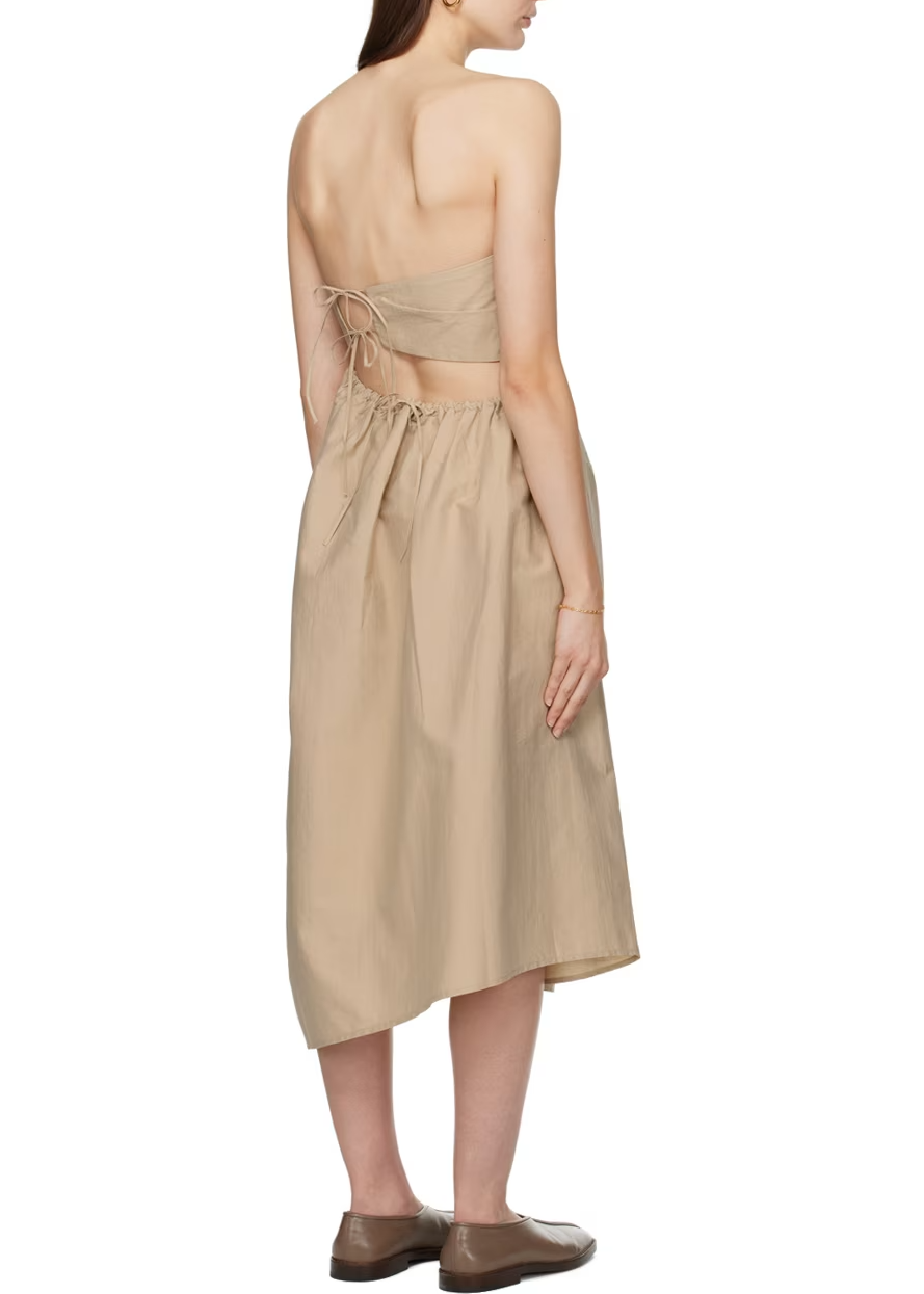 Beige Strapless Midi Dress