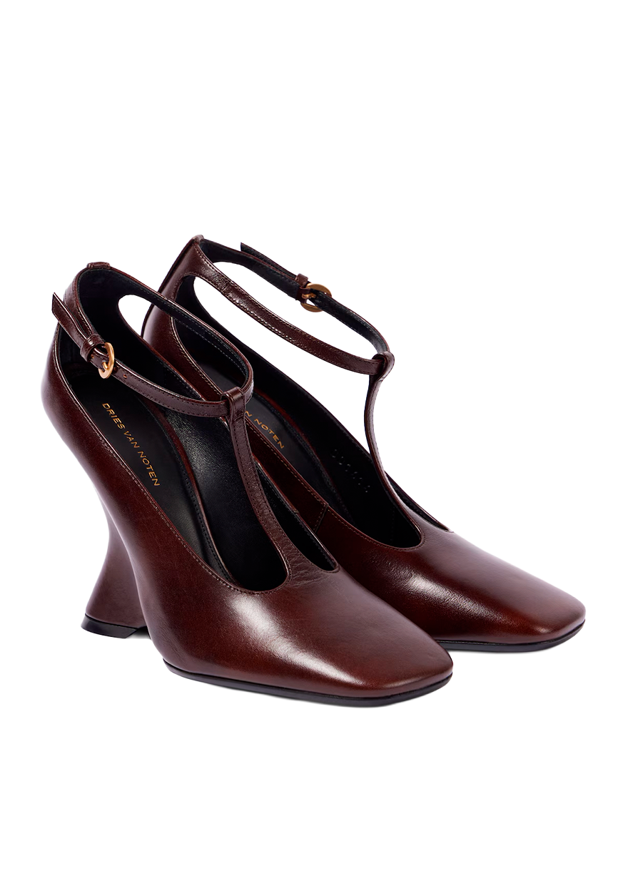 TAN LEATHER WEDGE MARY JANE HEEL