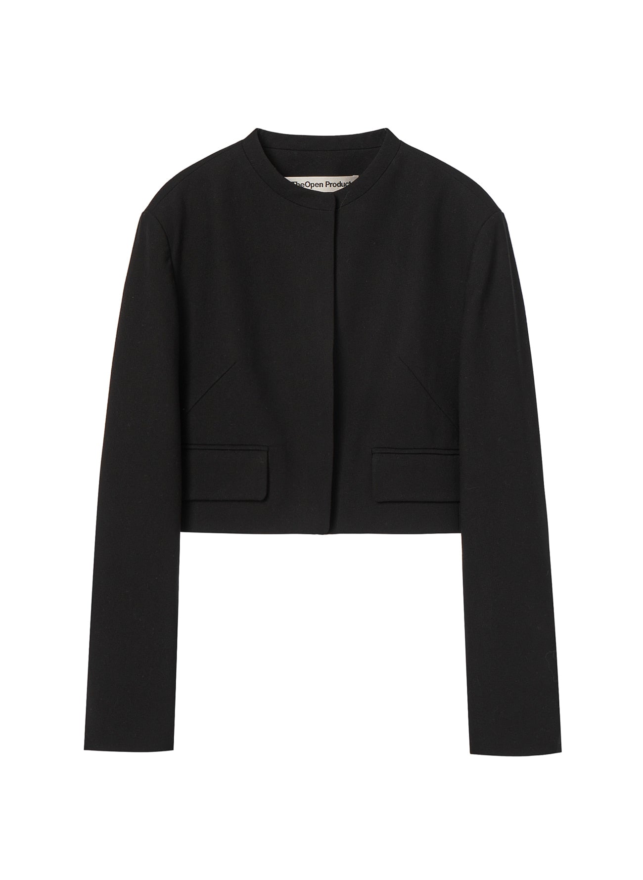 COLLARLESS CROPPED JACKET BLACK