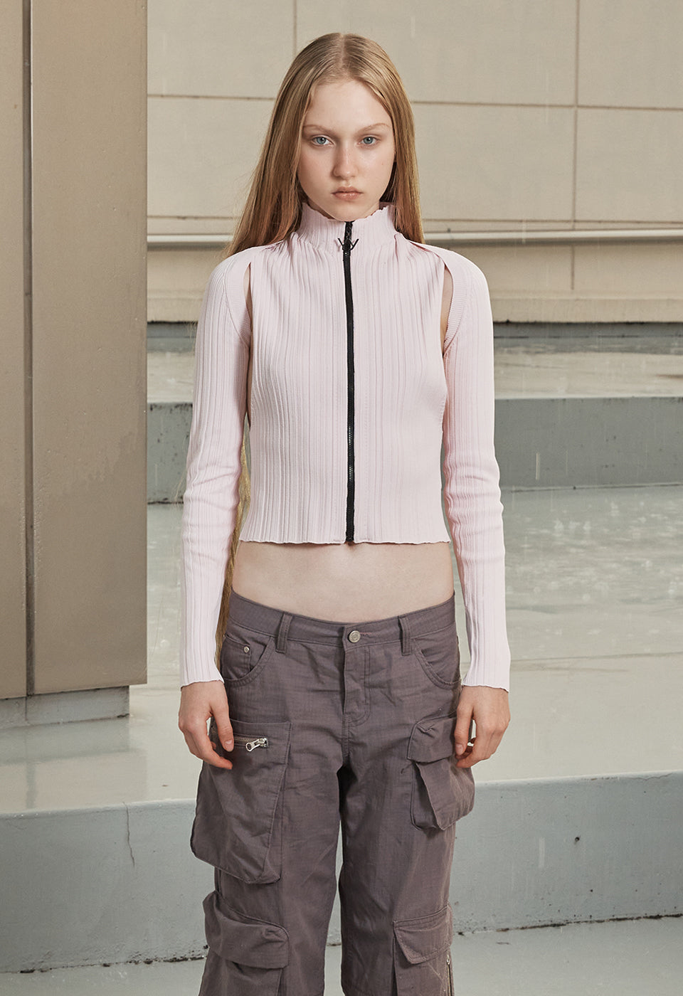 PLEATED BOLERO CARDIGAN PINK