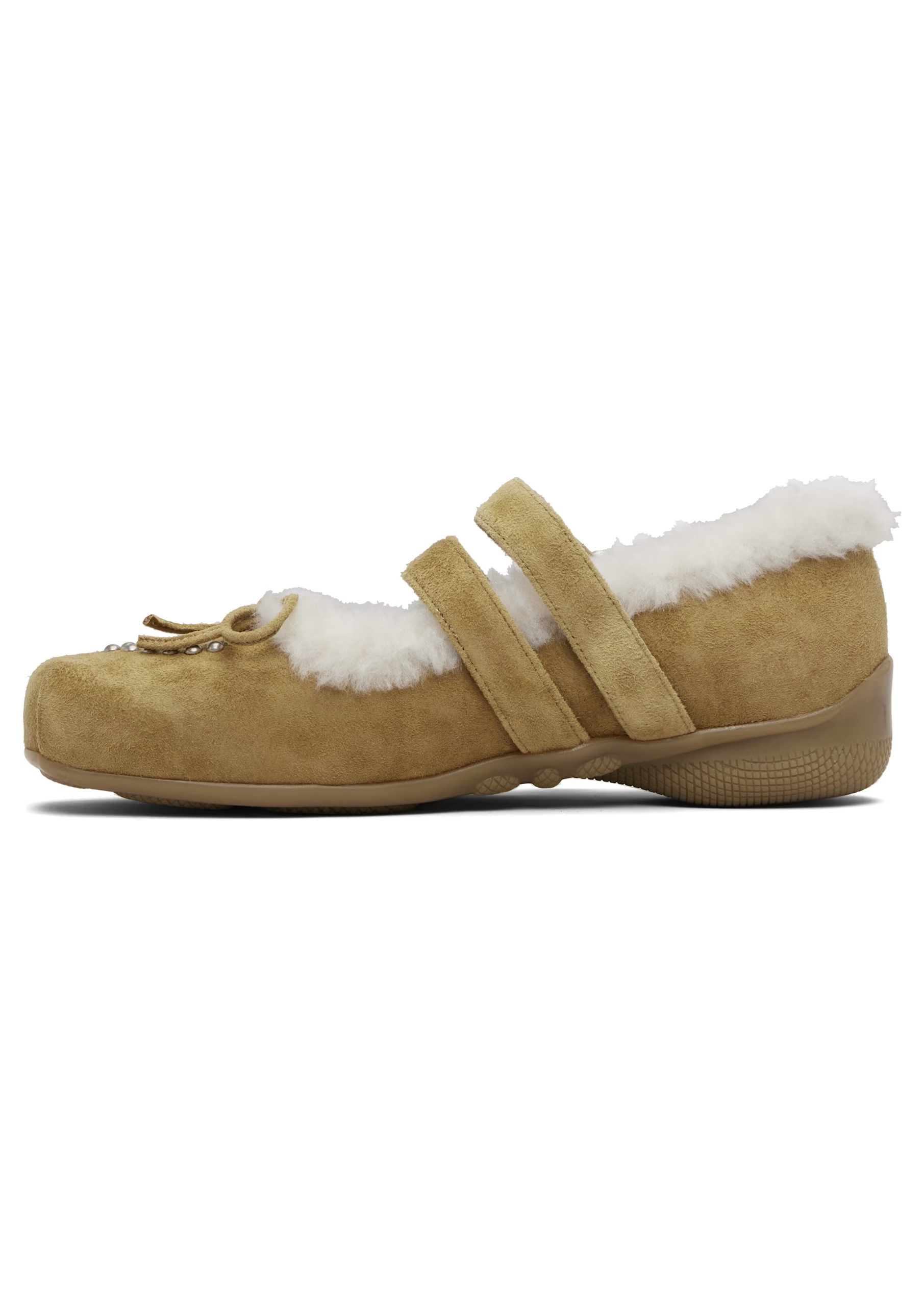 Shearling Heart Stud Ballet Flats