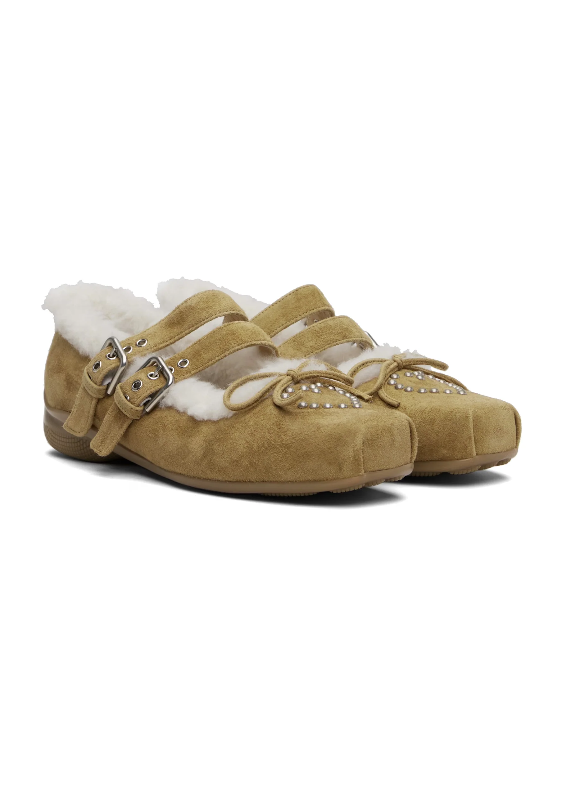 Shearling Heart Stud Ballet Flats