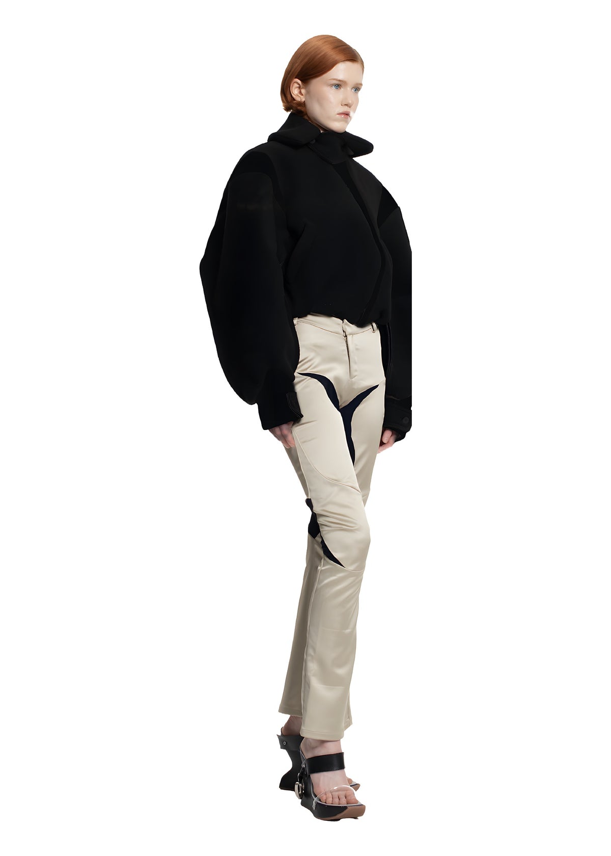 MULTILINE SATIN PANTS - BEIGE
