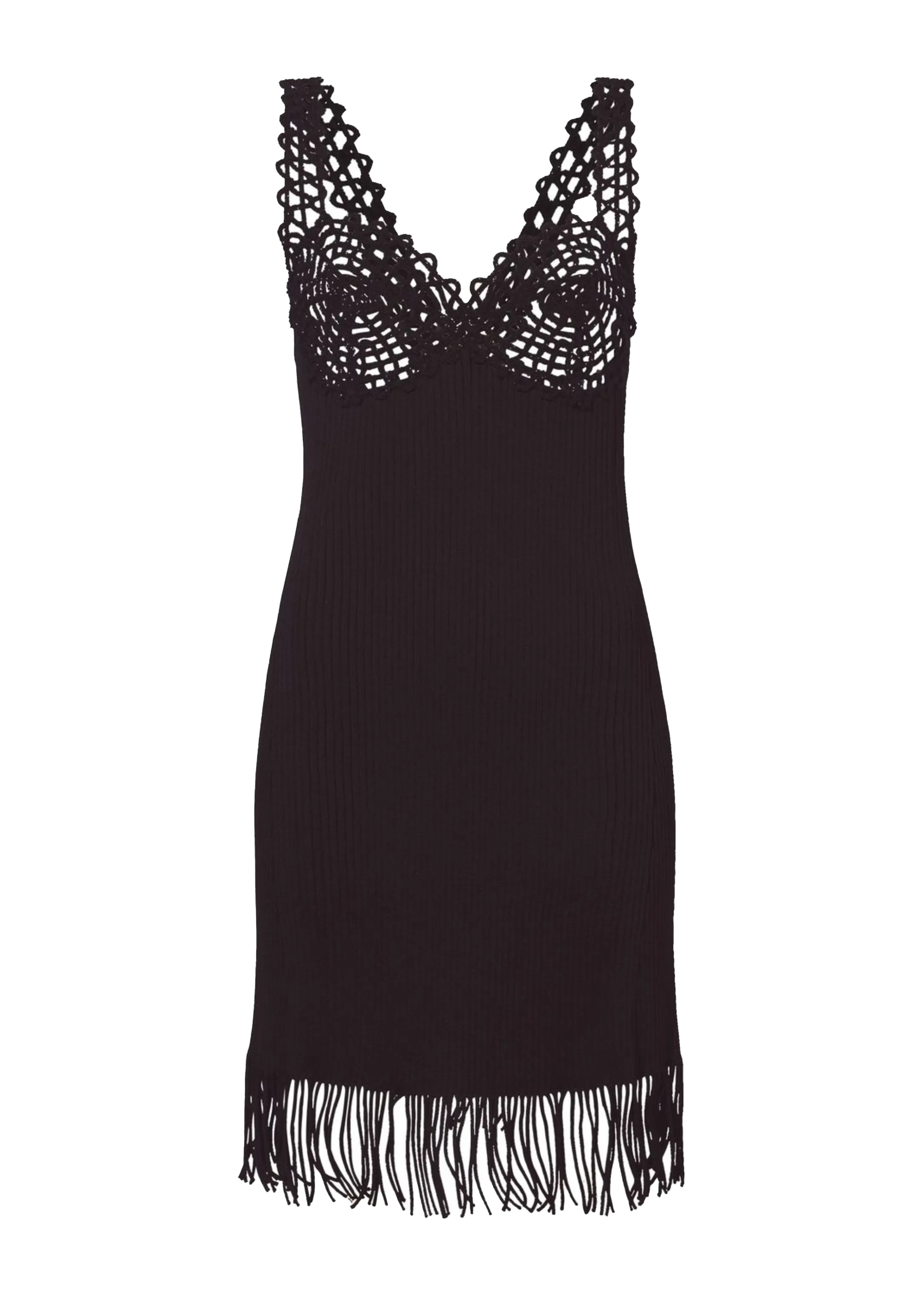 RIB KNIT LACE DRESS BLACK