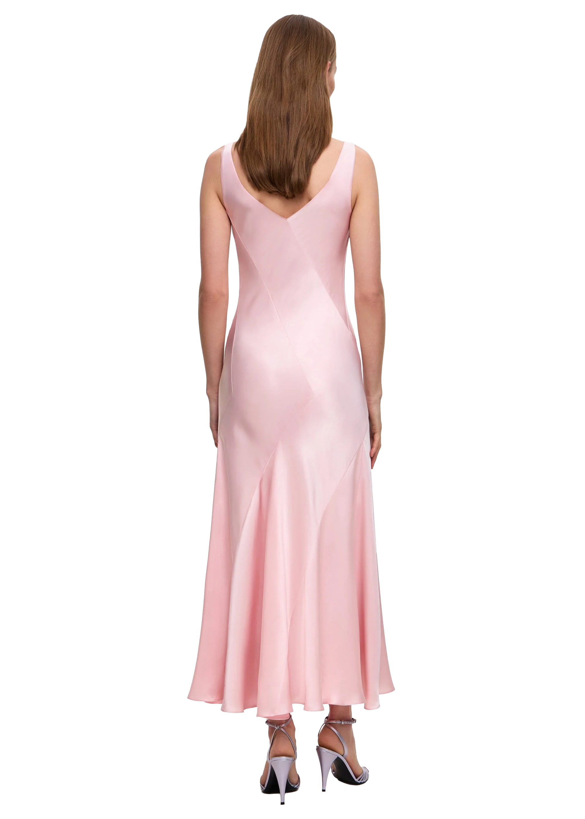 Pink satin Anna October dress for daytime wedding guest dressing
