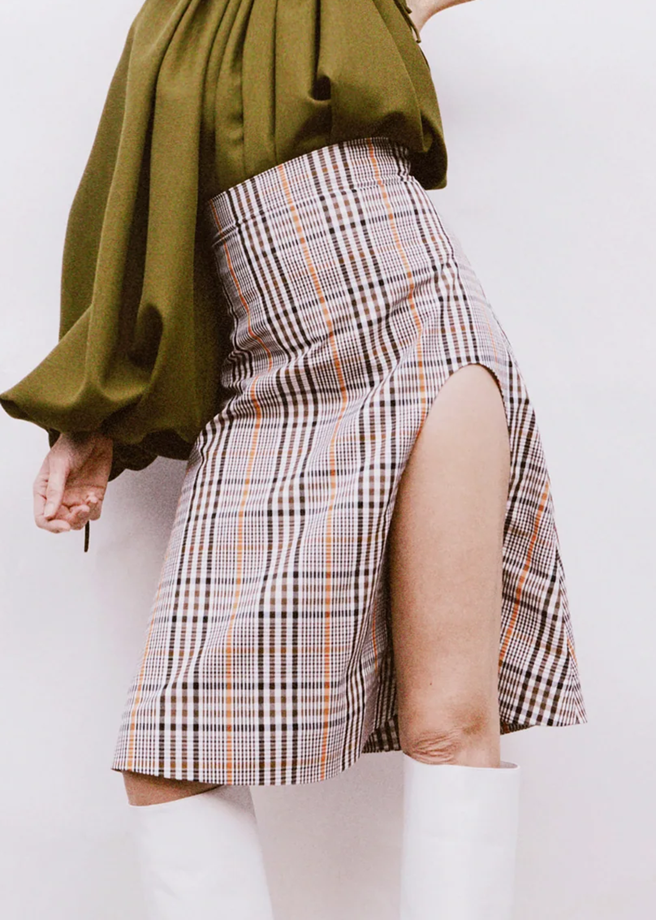 Plaid Trapeze Skirt With Cut Out