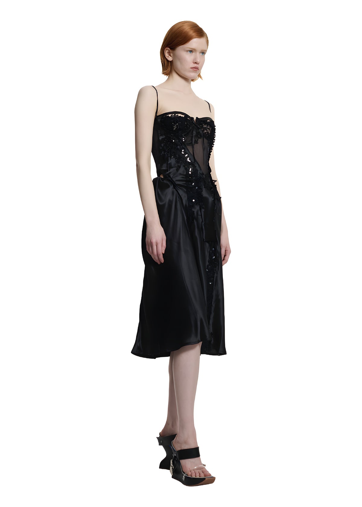 4D LACE DRESS - WHITE/BLACK