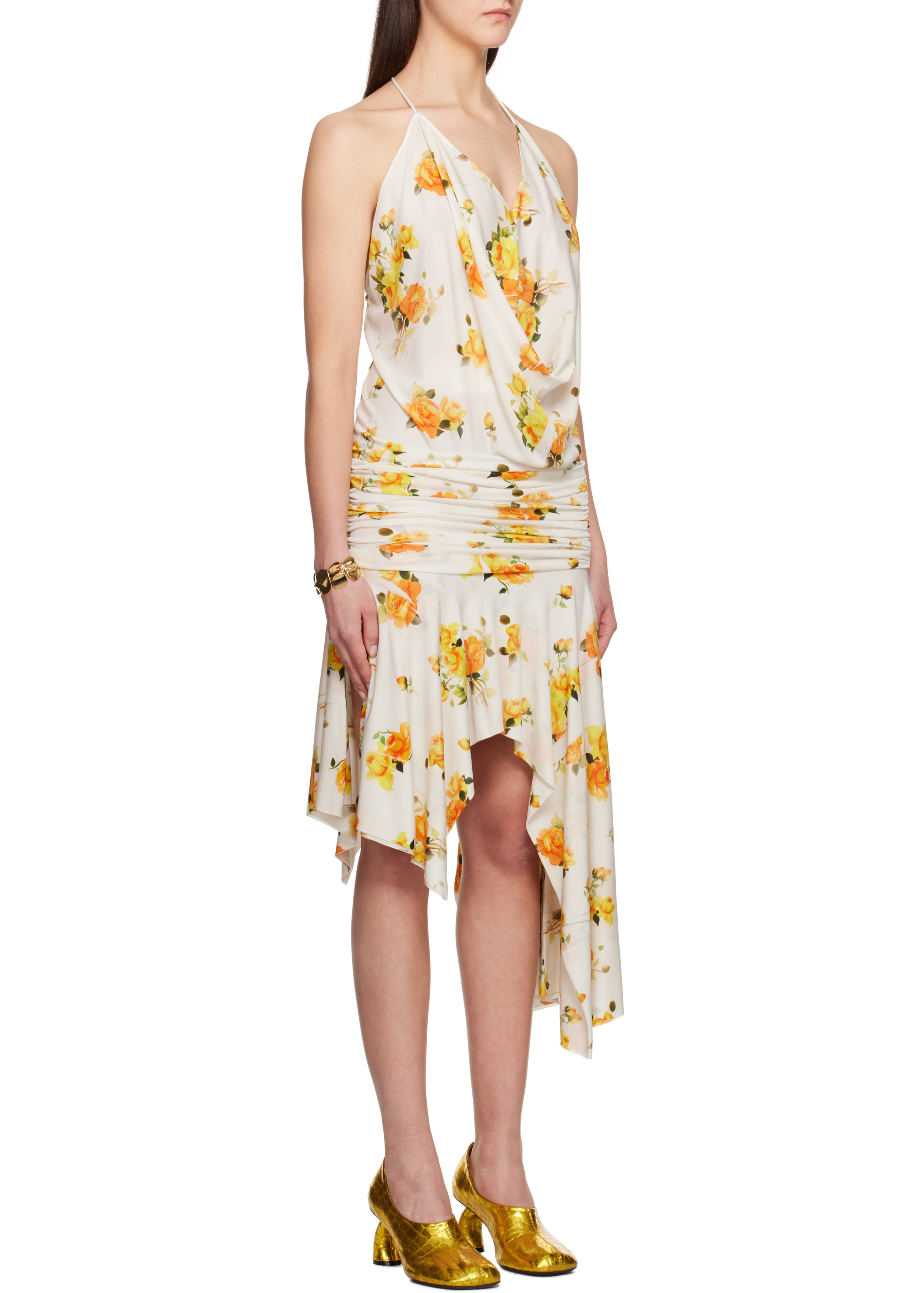 White & Orange Strap Midi Dress