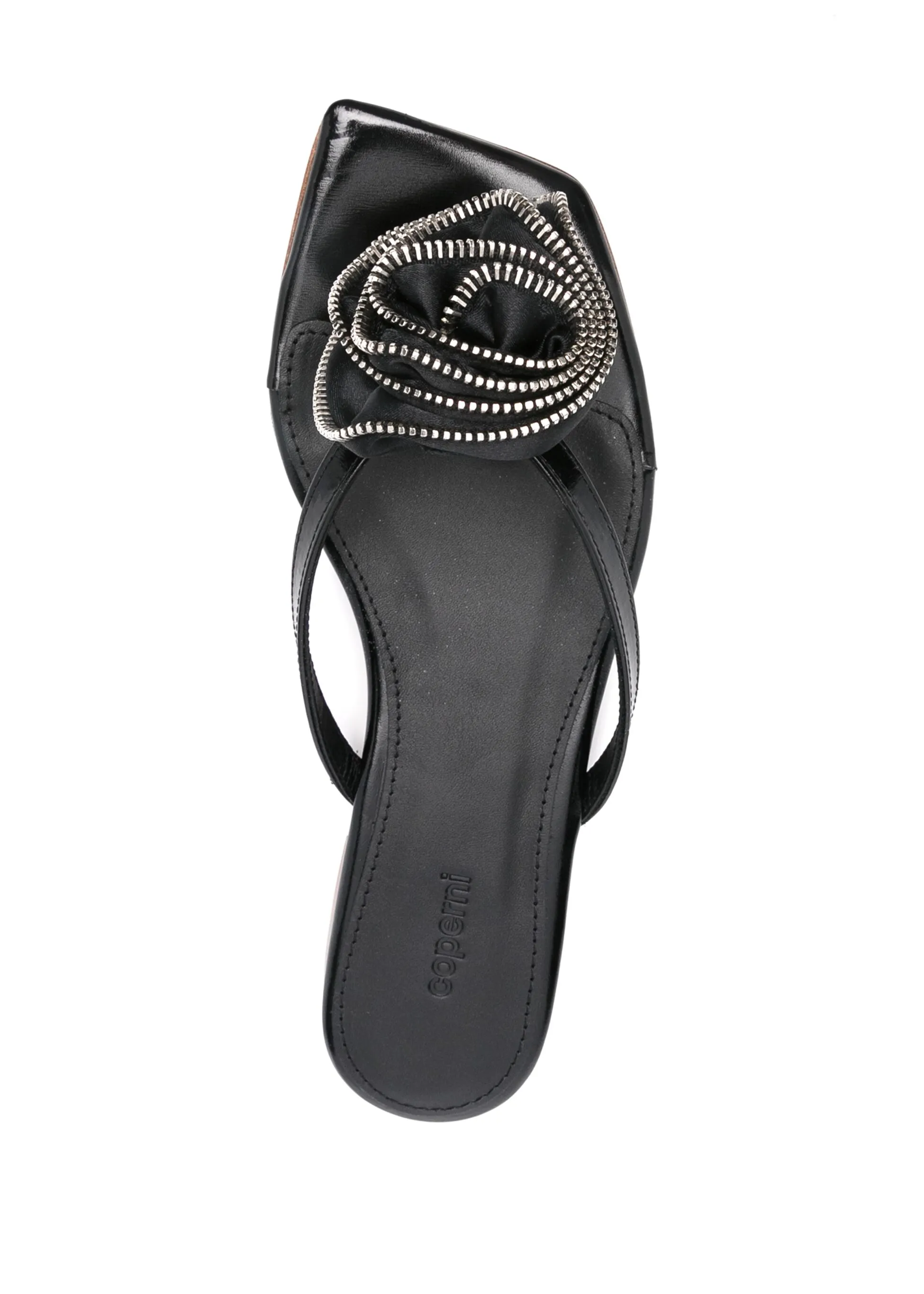 Zip Flower Slanted Flip Flop