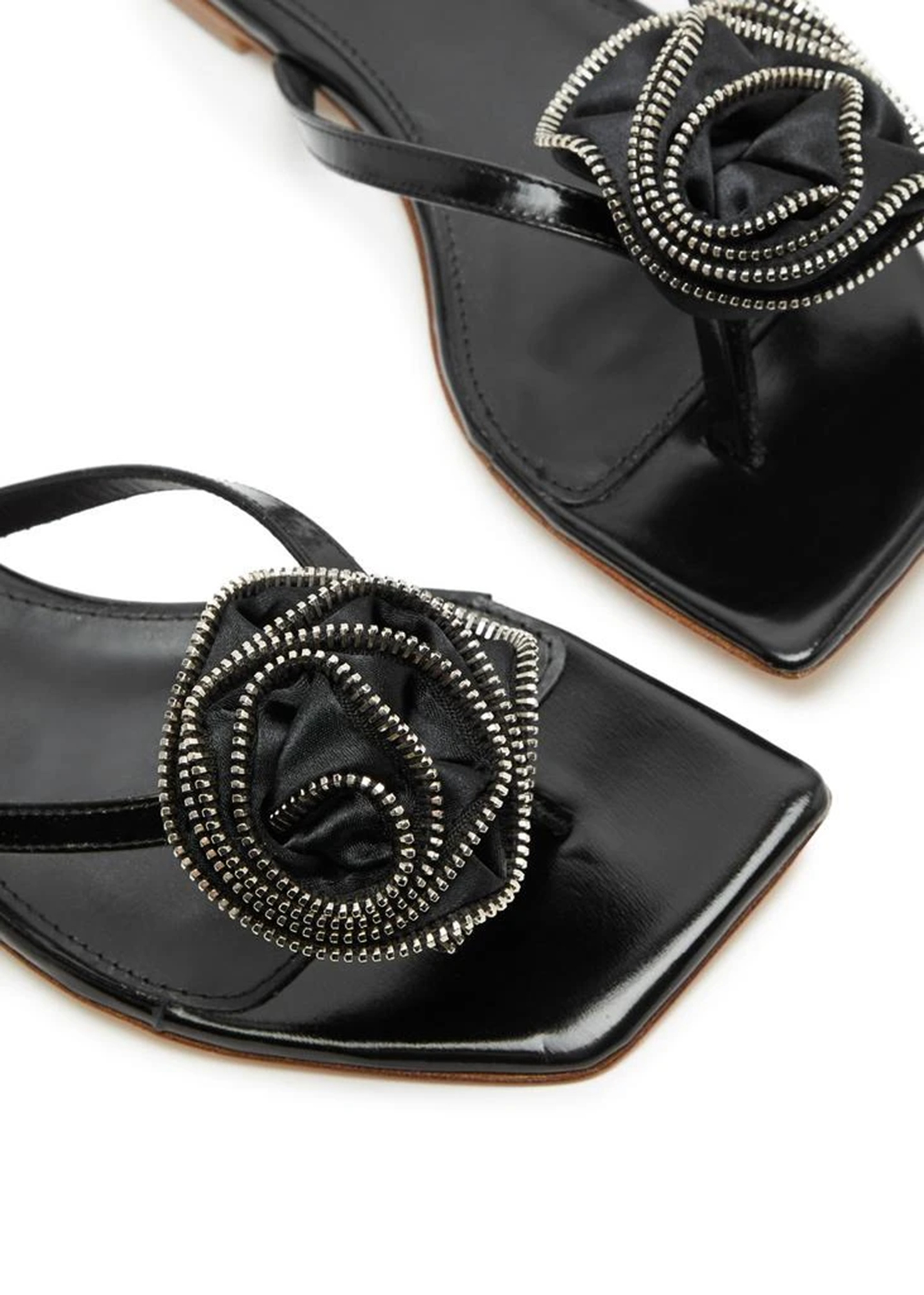 Zip Flower Slanted Flip Flop