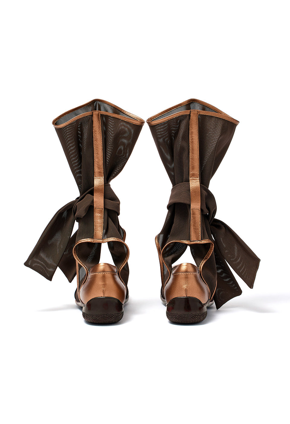 MESH RIBBON CUT-OUT BOOTS - BRONZE