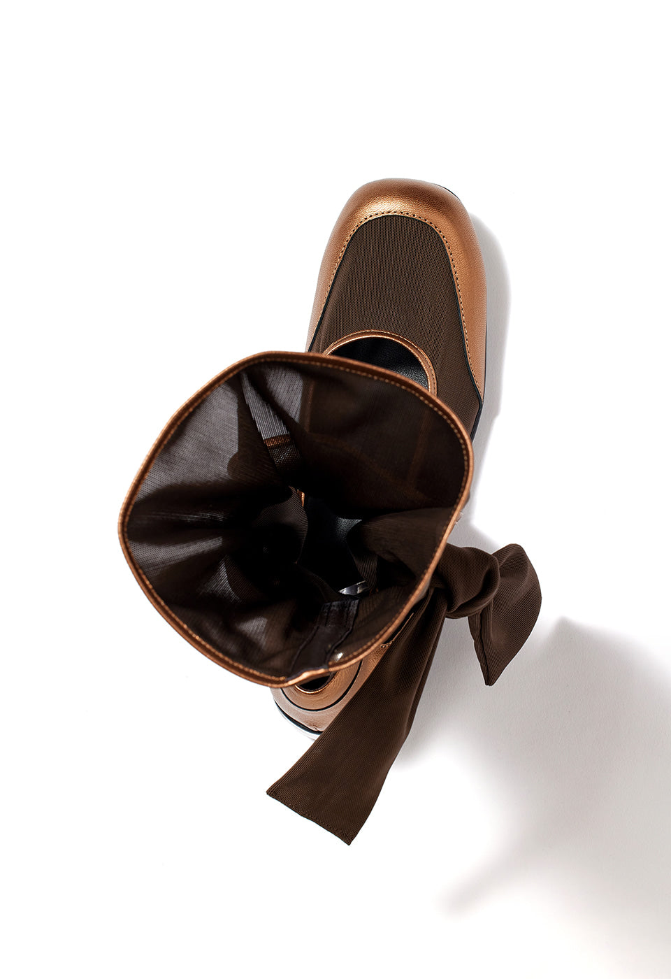 MESH RIBBON CUT-OUT BOOTS - BRONZE