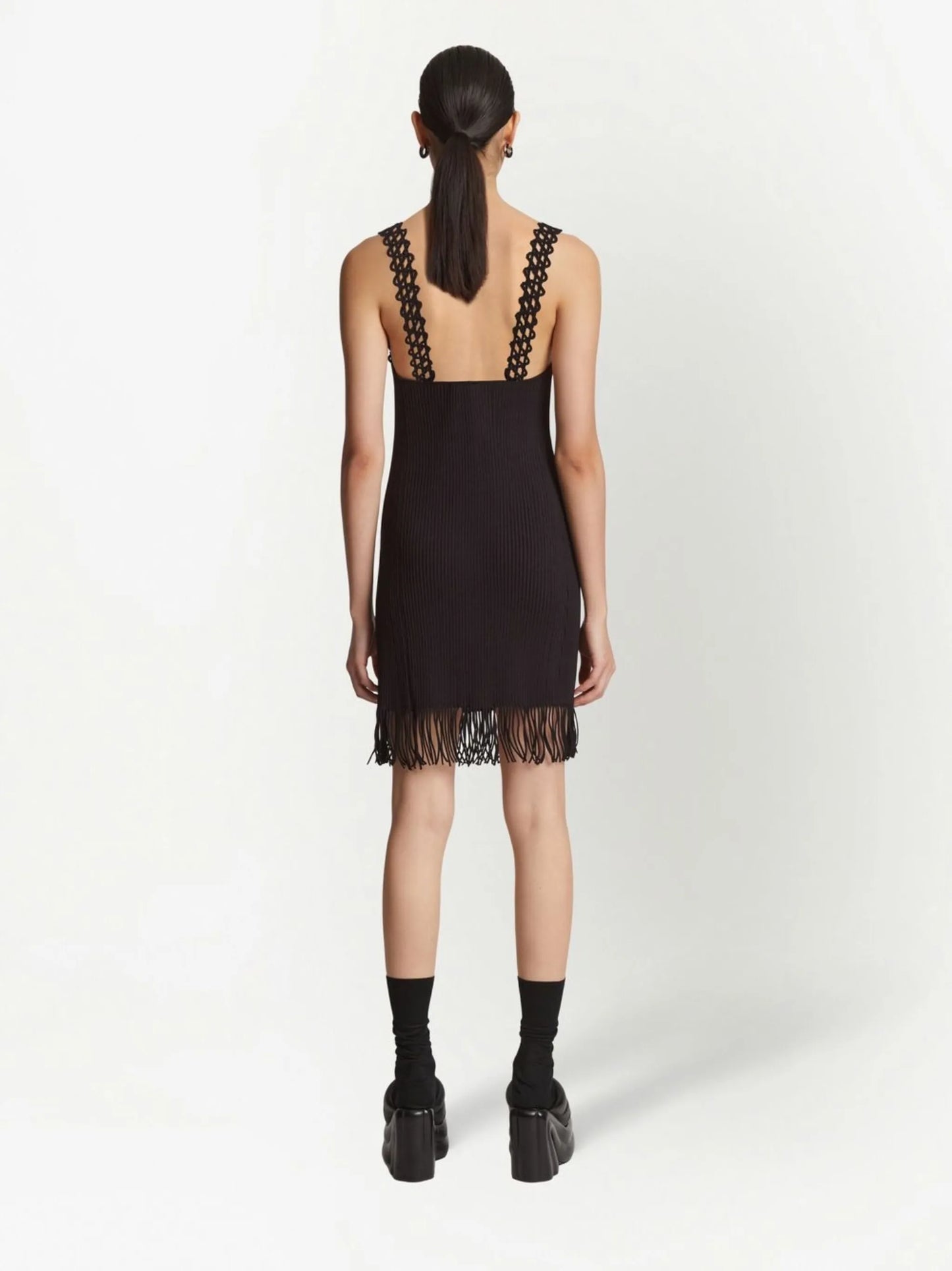 RIB KNIT LACE DRESS BLACK