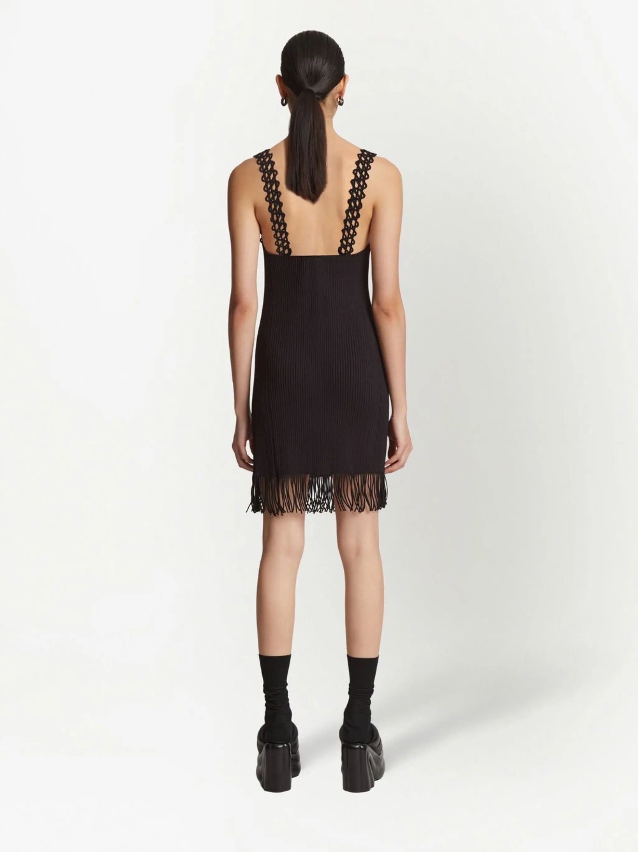 RIB KNIT LACE DRESS BLACK