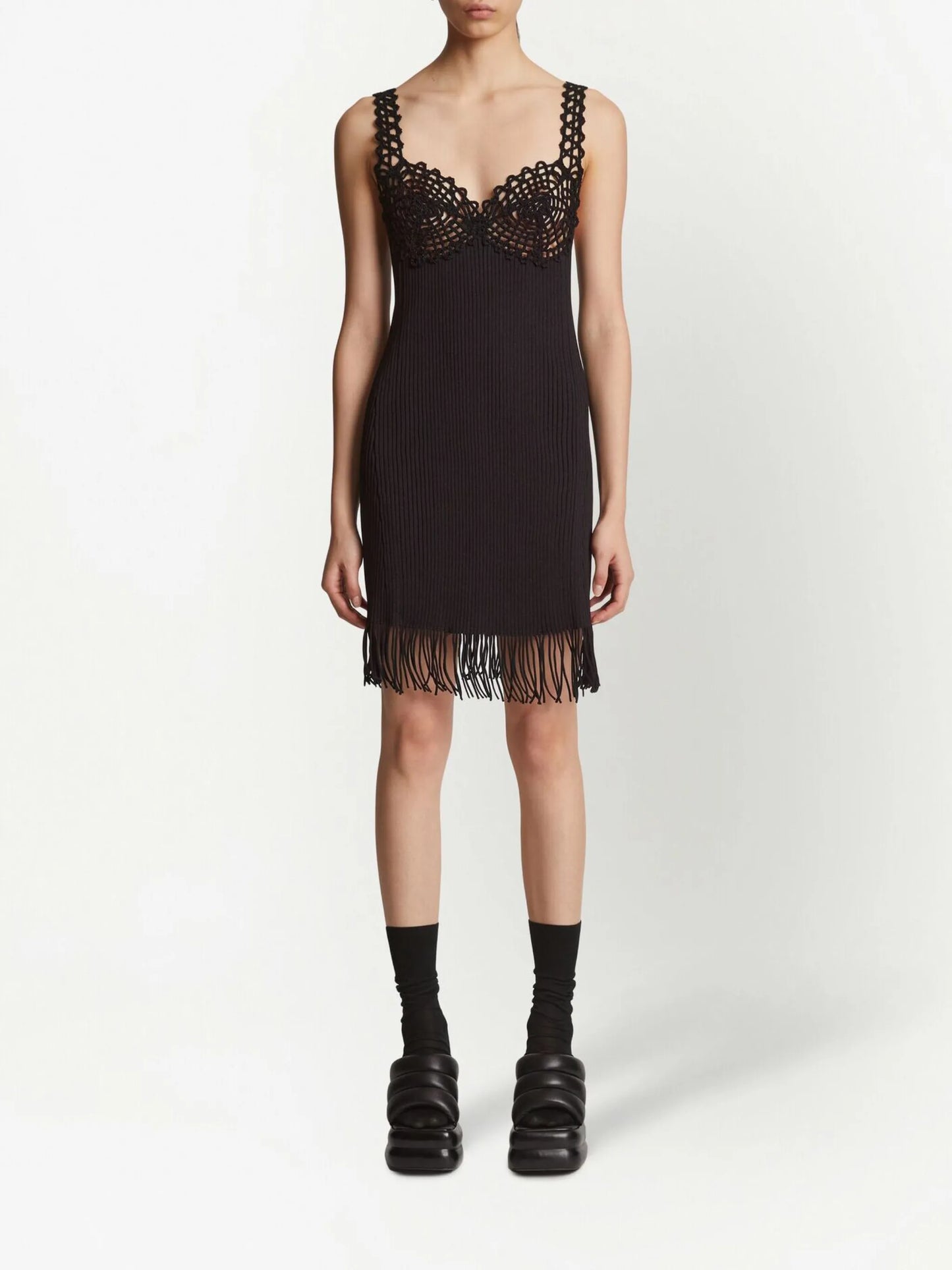 RIB KNIT LACE DRESS BLACK