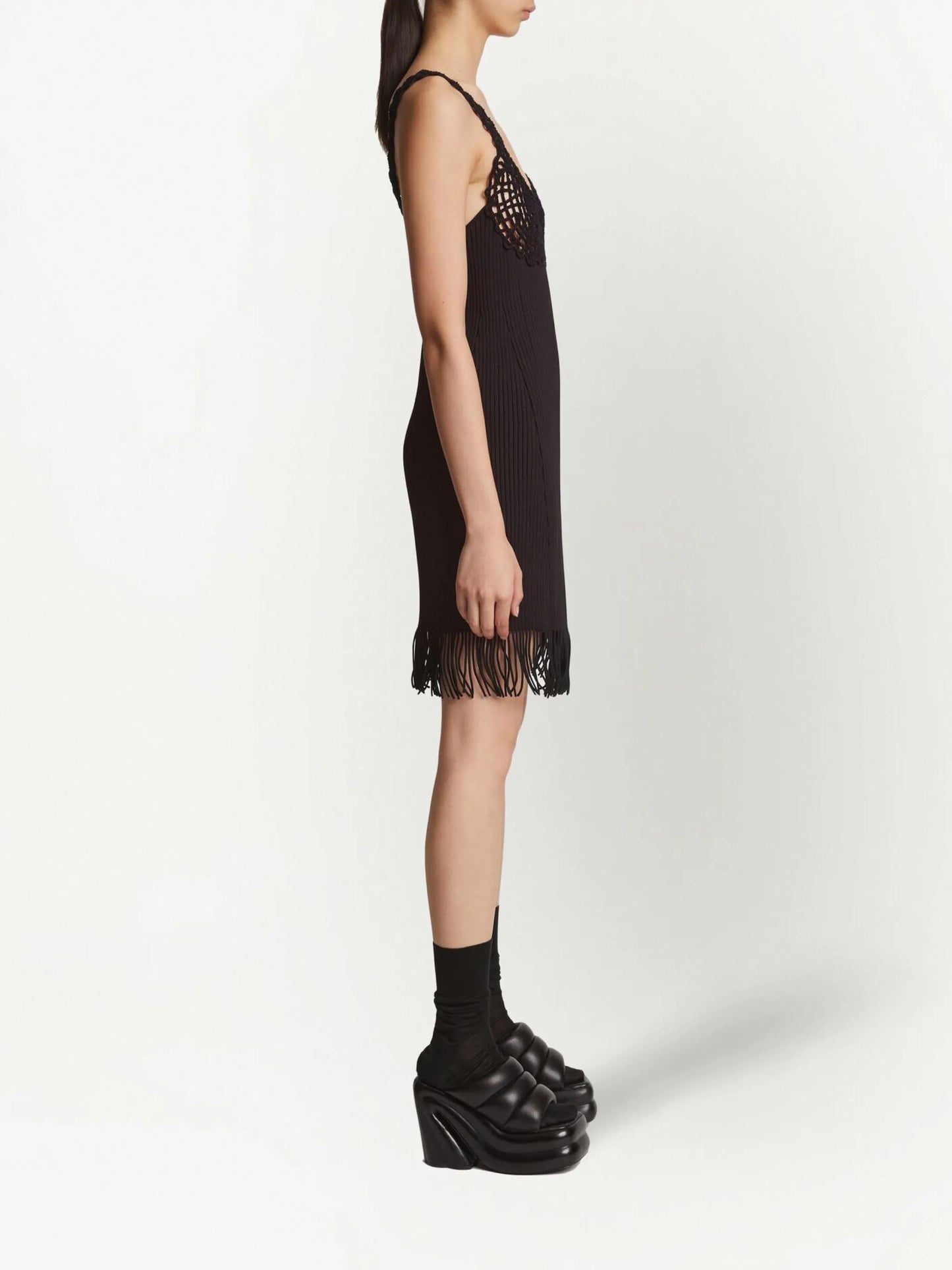 RIB KNIT LACE DRESS BLACK
