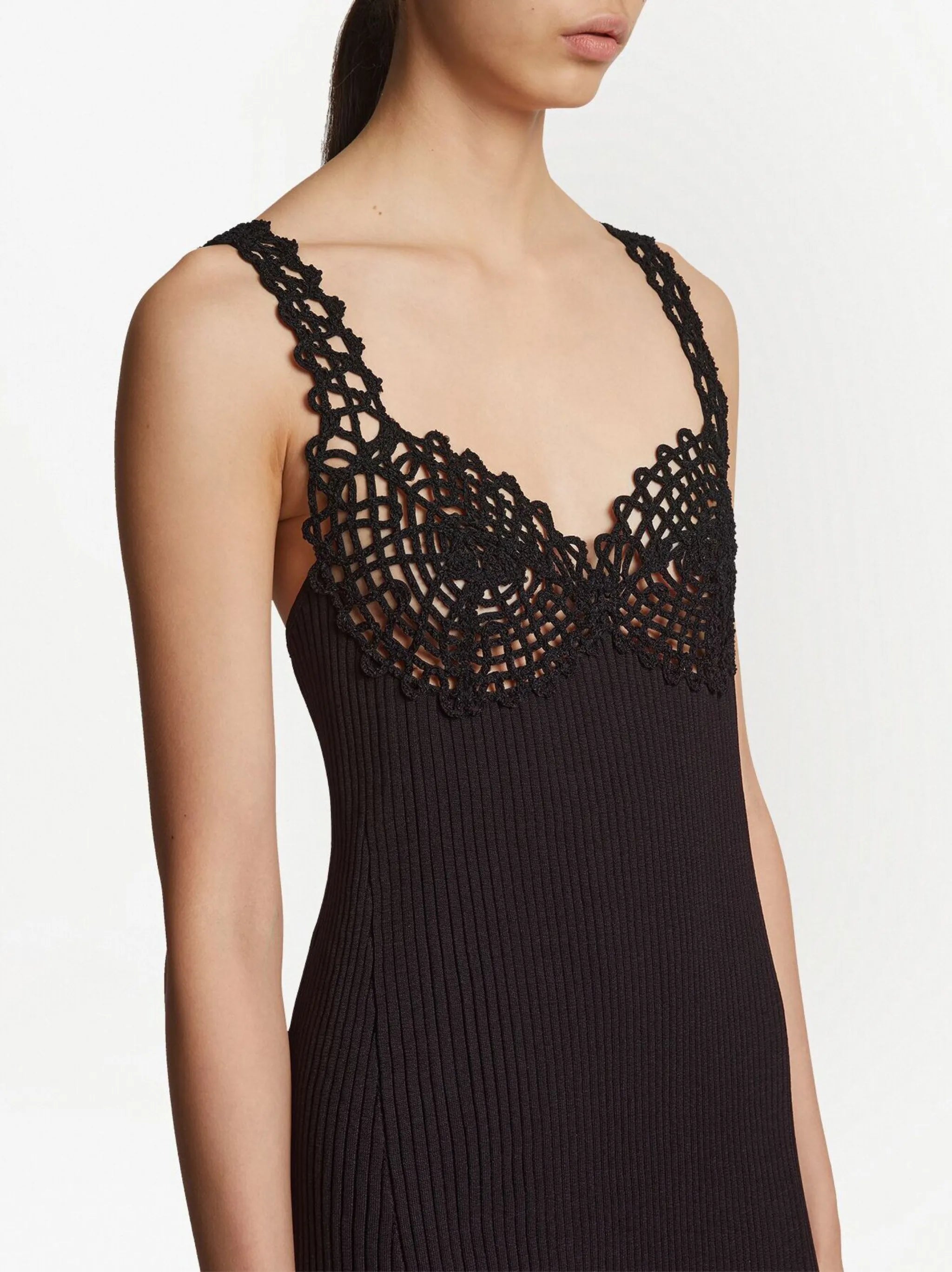 RIB KNIT LACE DRESS BLACK