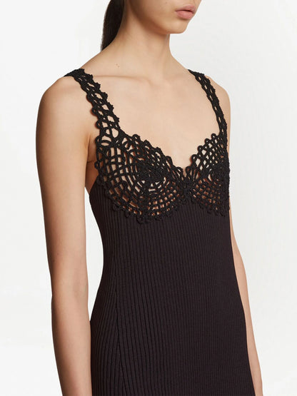 RIB KNIT LACE DRESS BLACK