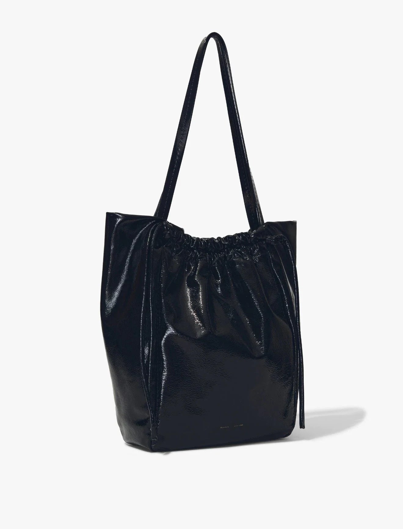 CRINKLED PATENT DRAWSTRING TOTE