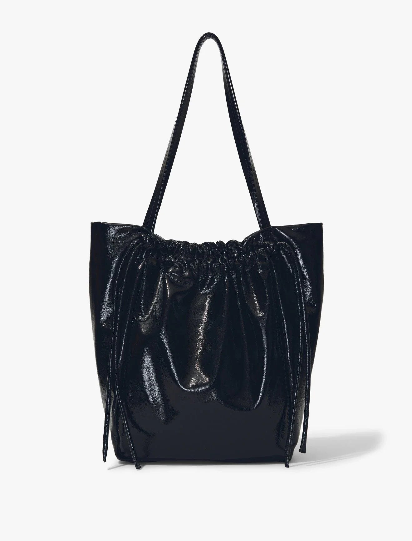 CRINKLED PATENT DRAWSTRING TOTE