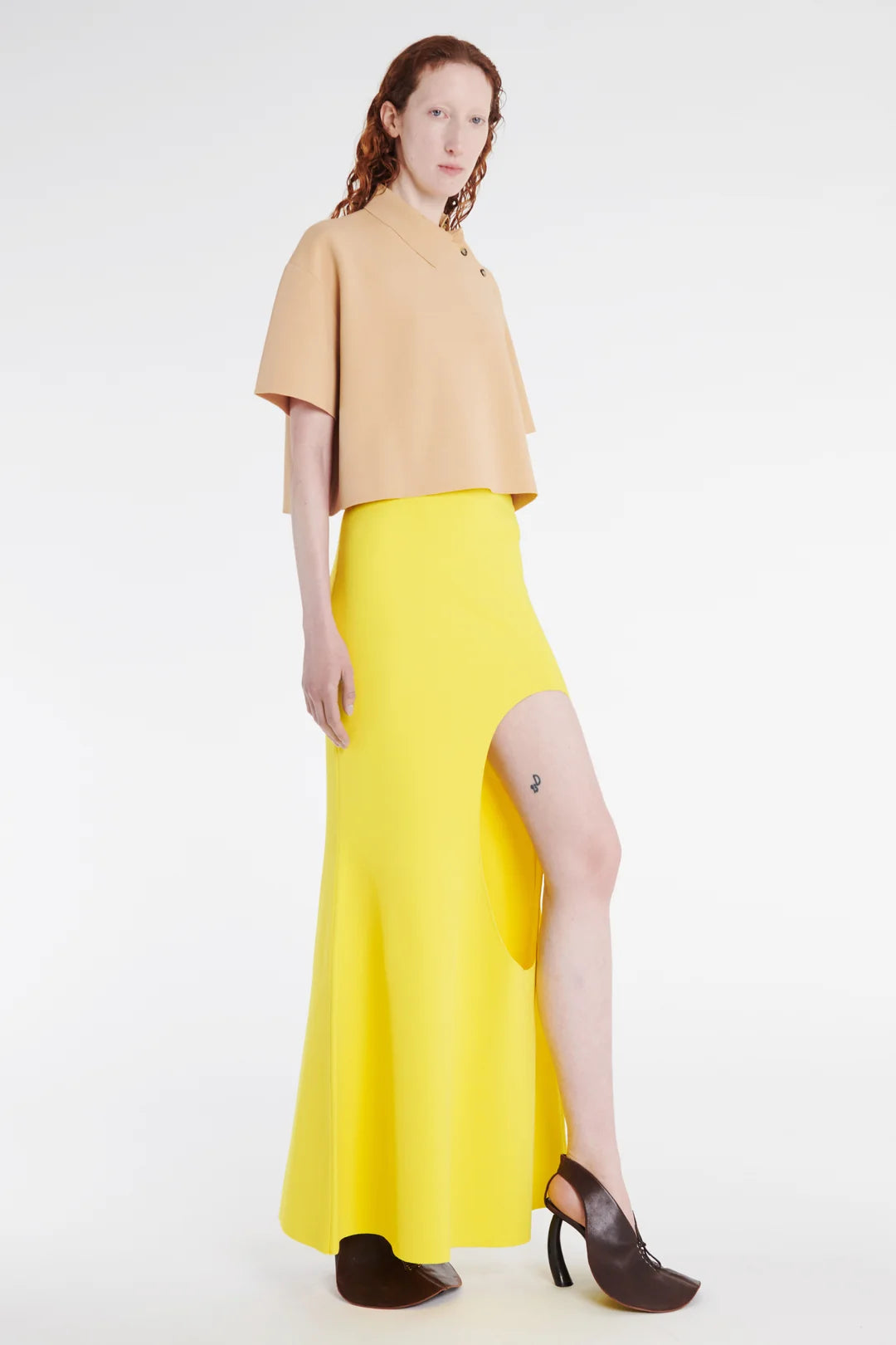 Knitted Flared Skirt With Cut Out