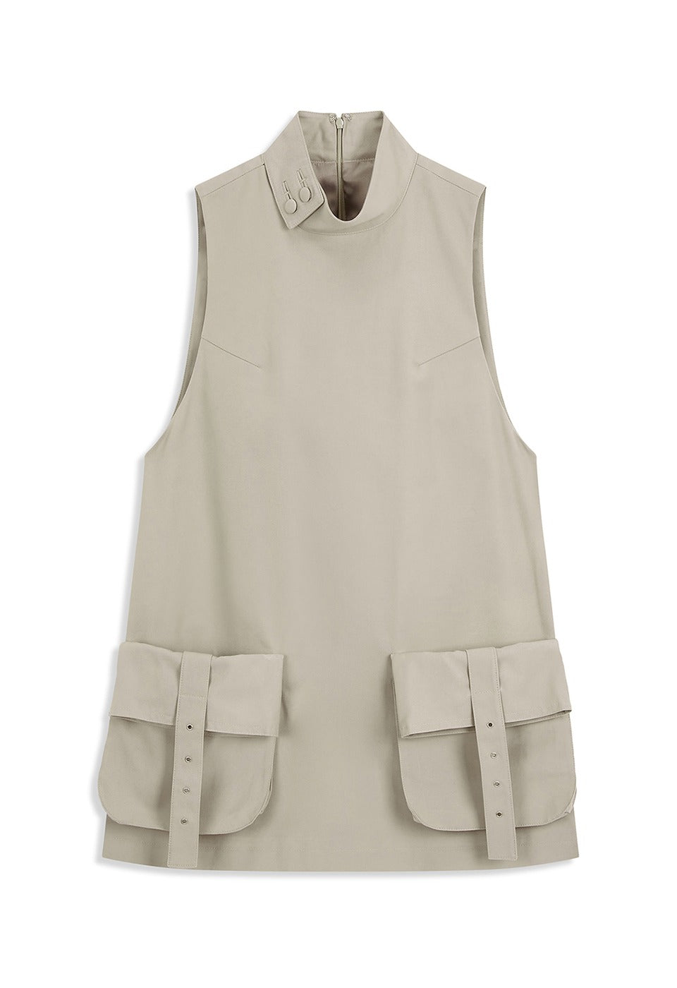 Woven Cargo Pocket Mini Dress Beige