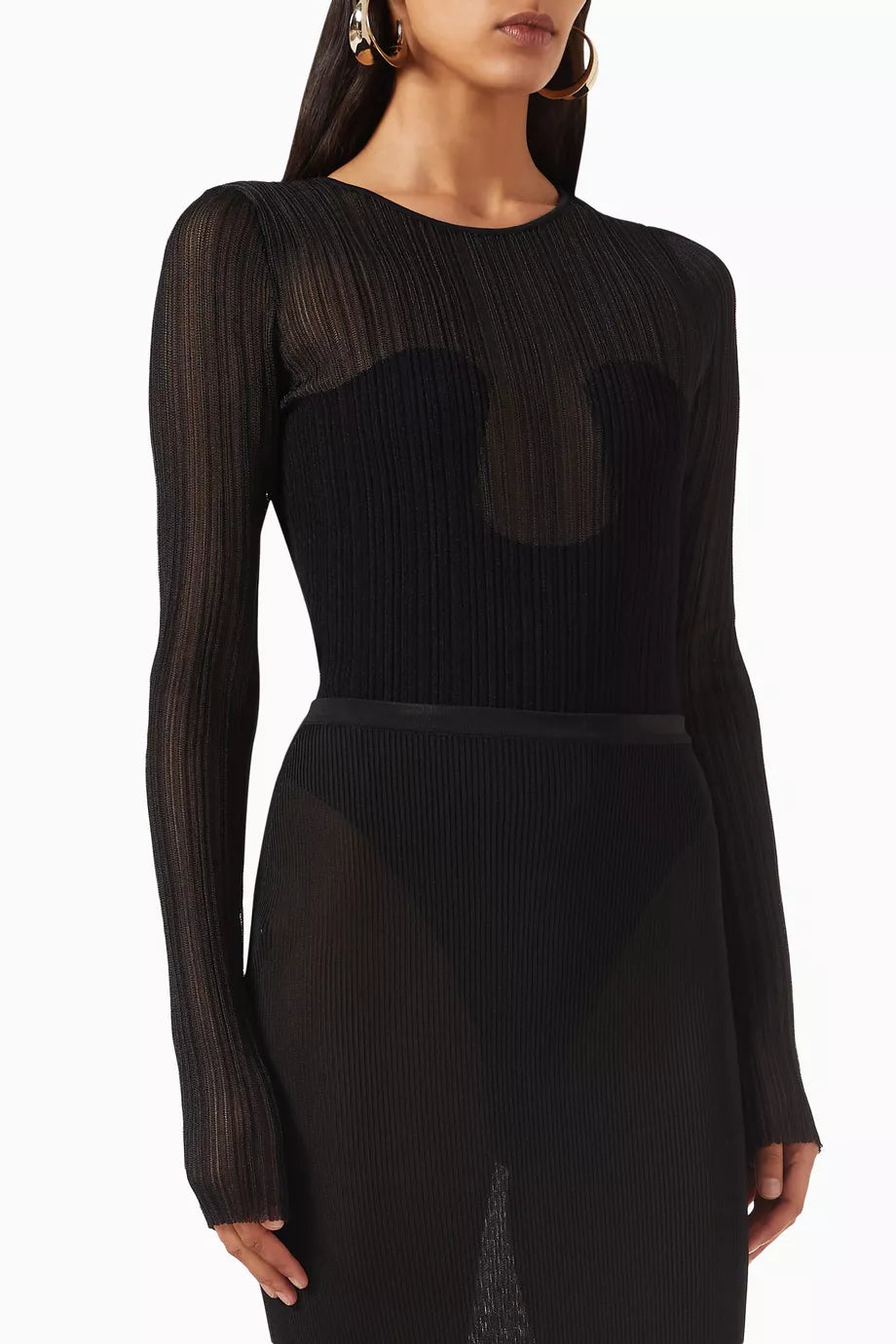 FINE SEMI-SHEER PLISSE RIB BODYSUIT