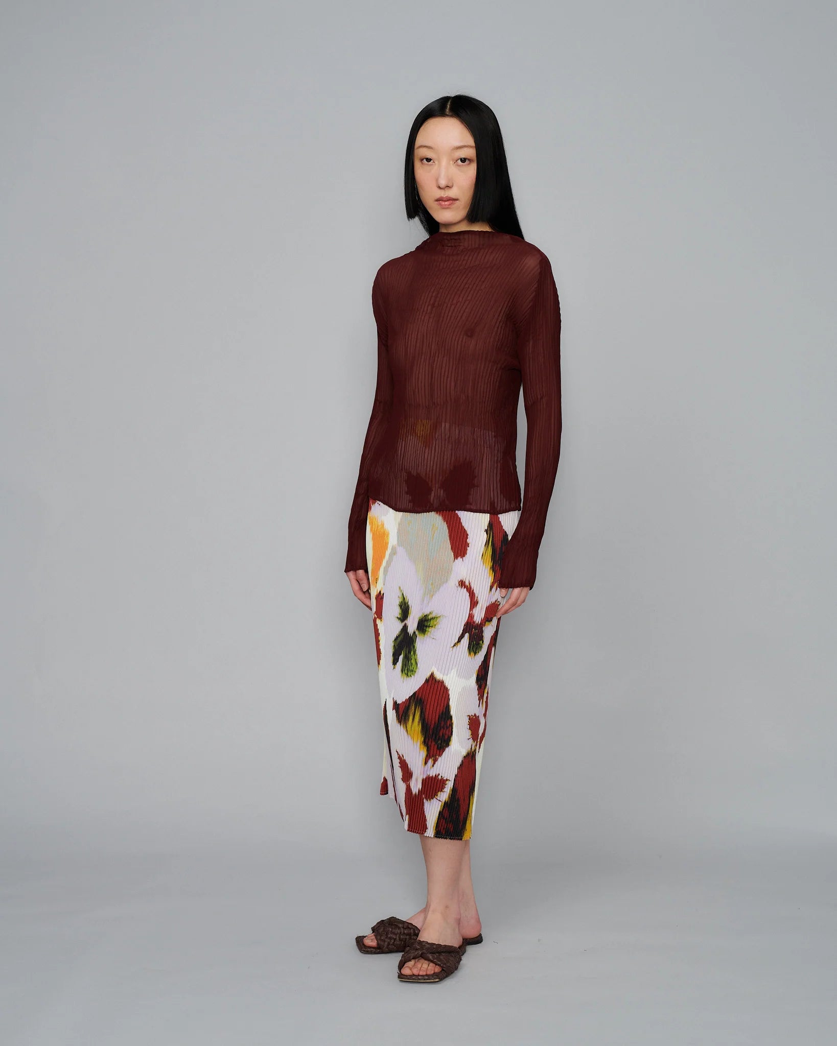 Lee Handpleated Top in Bordeaux