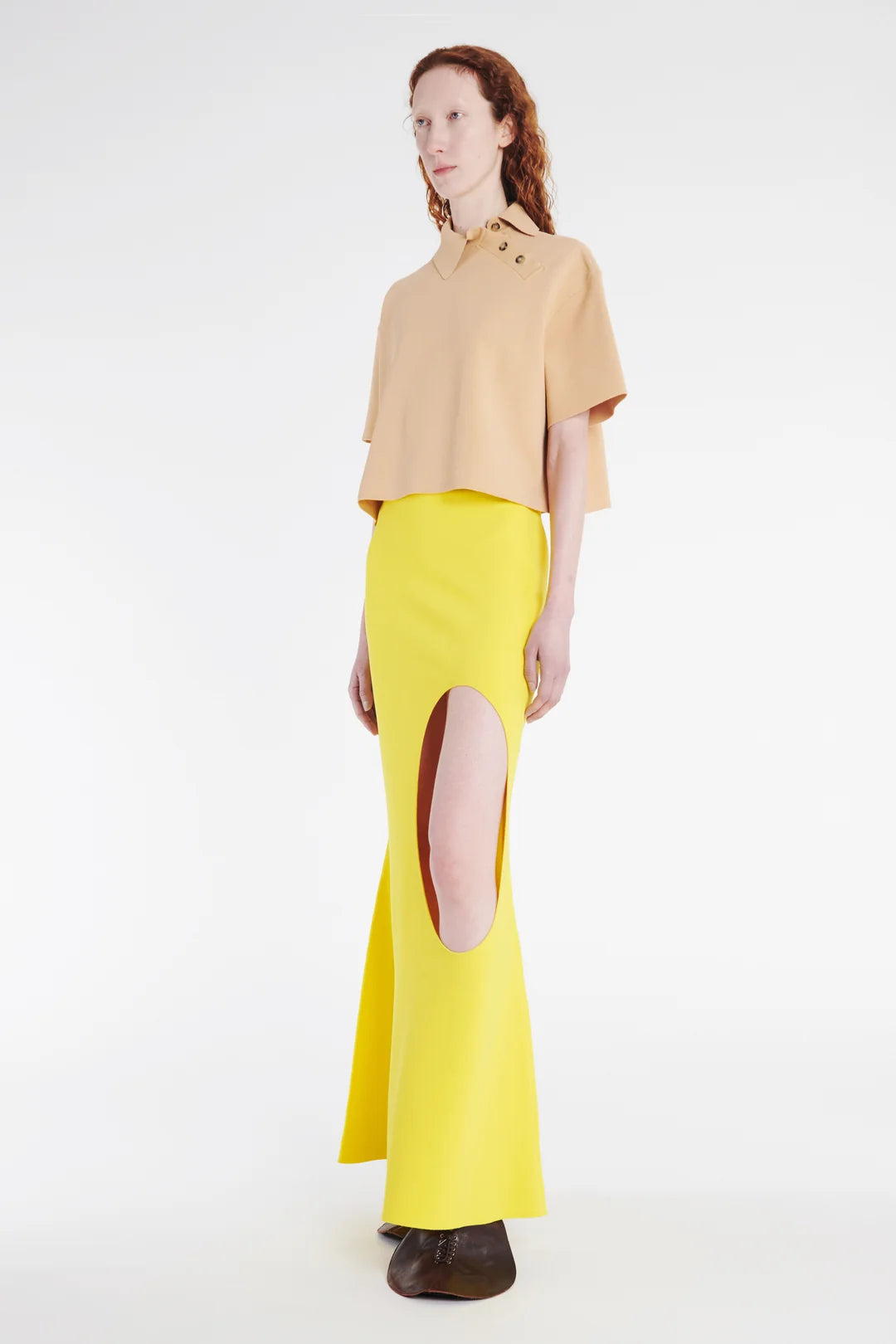 Knitted Flared Skirt With Cut Out