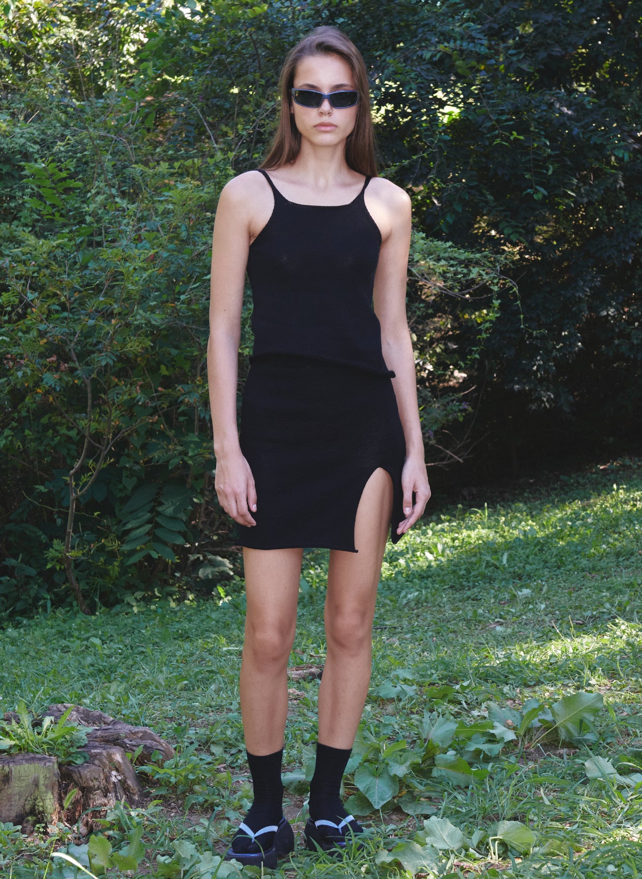 SLIT KNITTED SKIRT BLACK