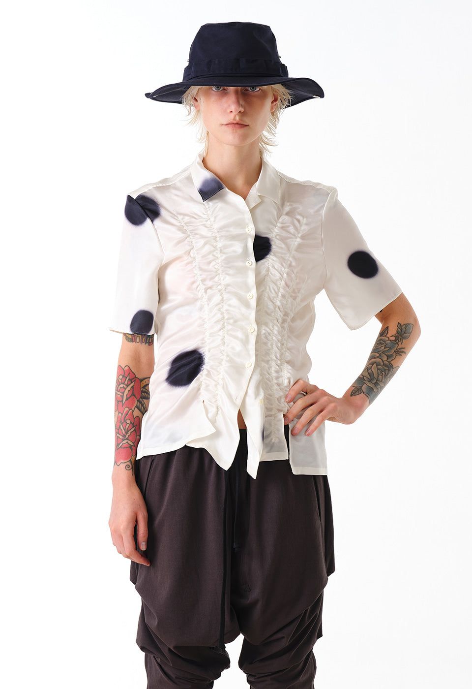 OVER SHIRRED DOT BLOUSE