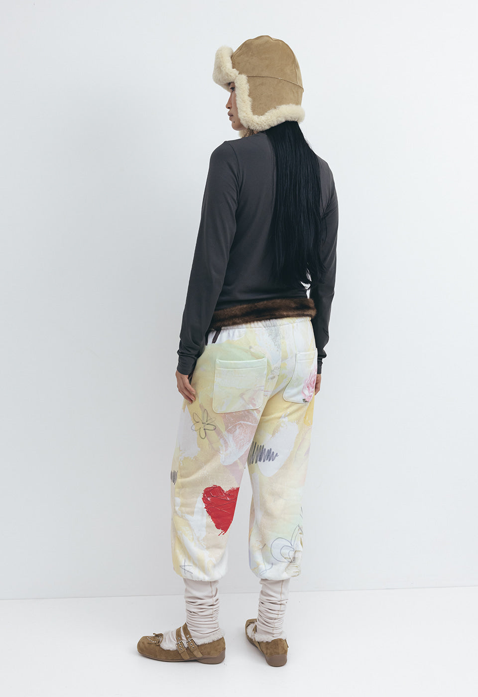 Shearling Heart Stud Ballet Flats