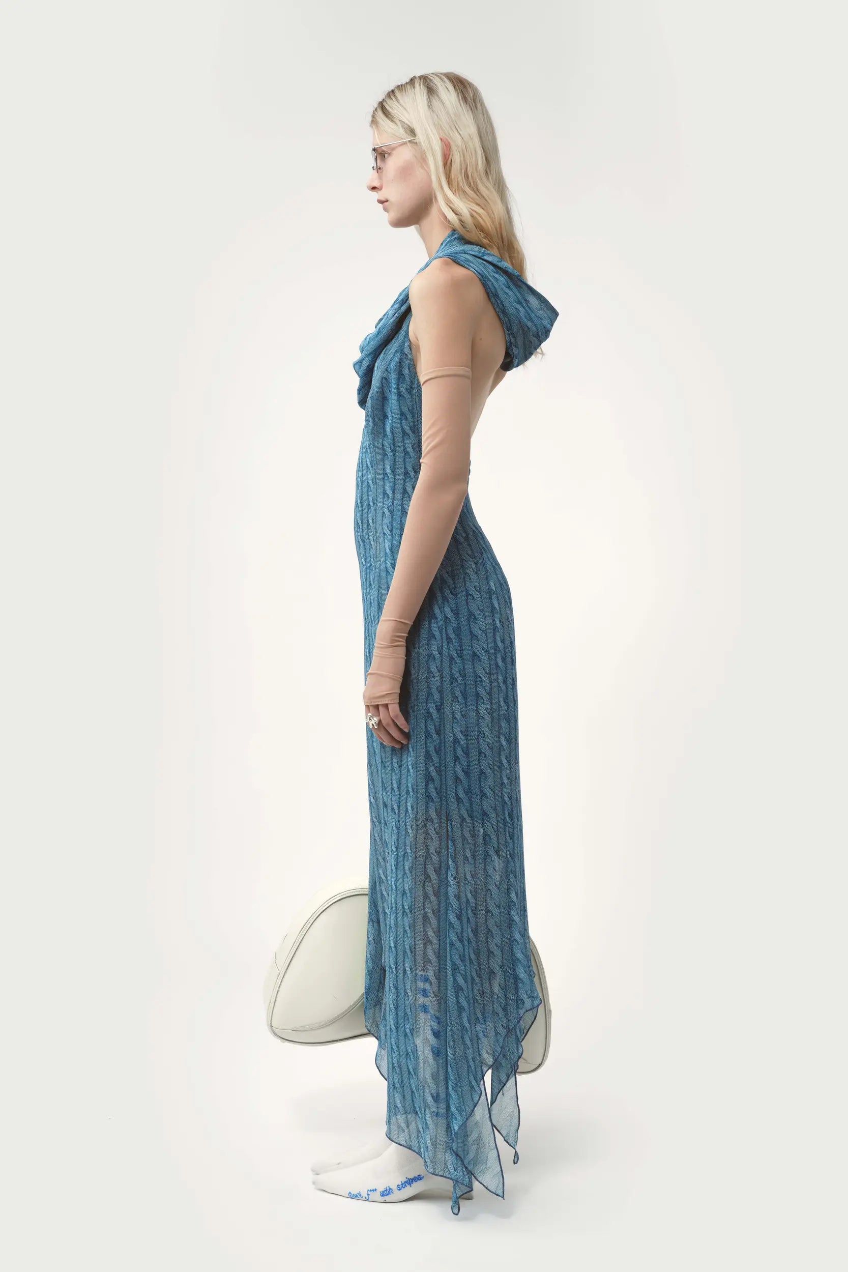 Draped Dress Printed Cable Knit Blue