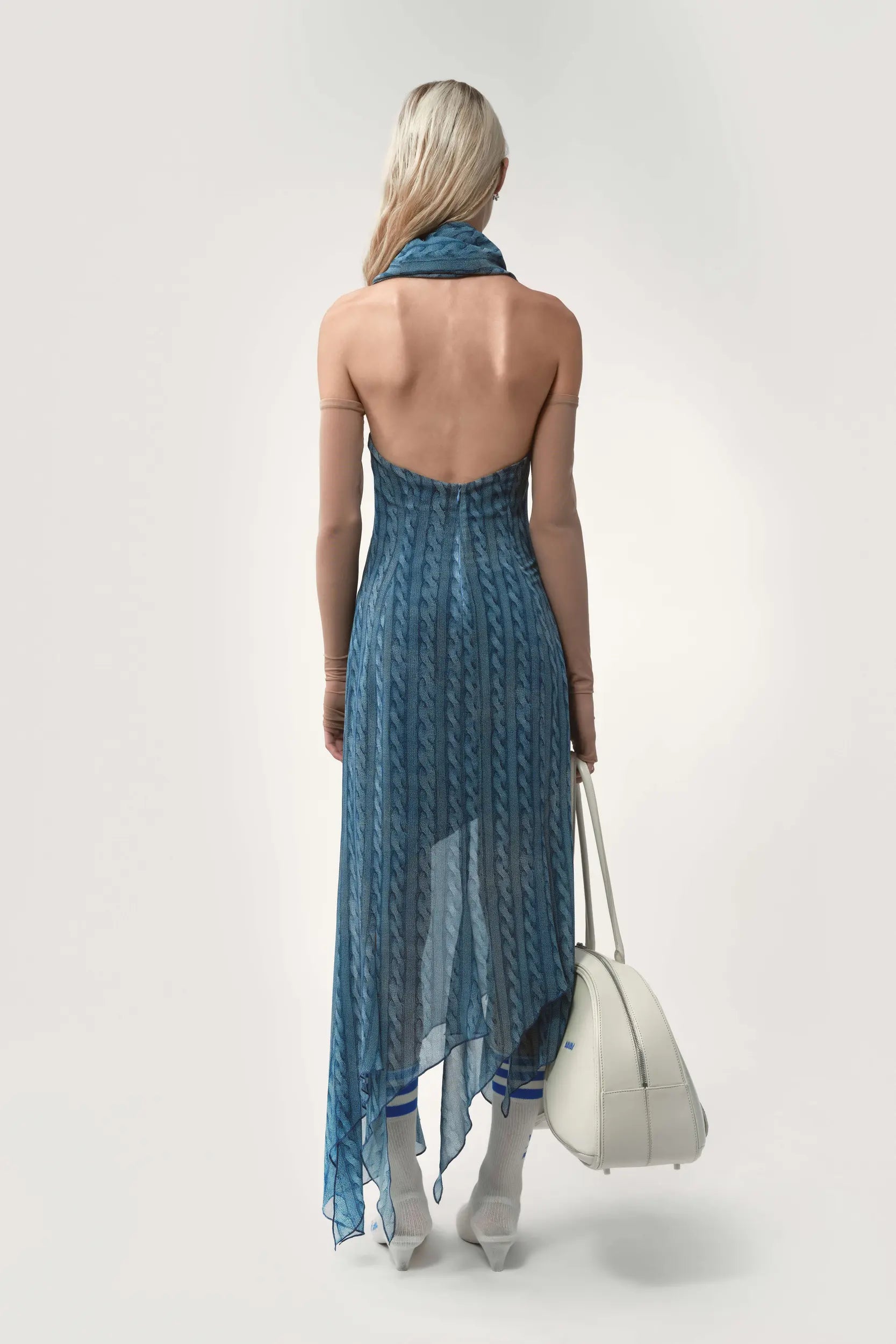 Draped Dress Printed Cable Knit Blue