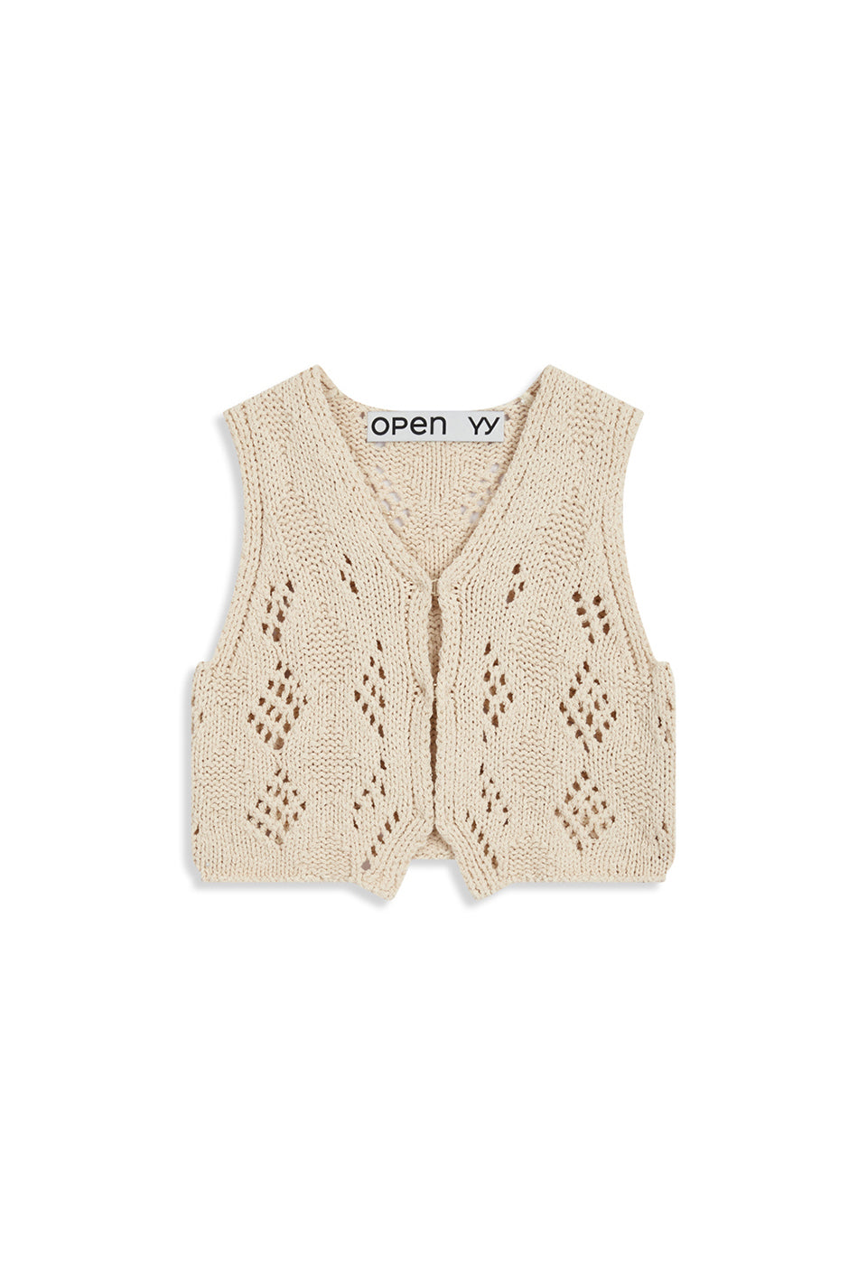 ARGYLE POINTELLE KNIT VEST BEIGE
