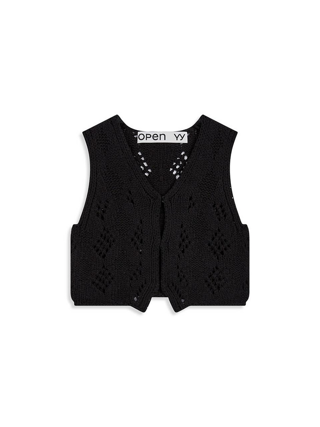 ARGYLE POINTELLE KNIT VEST BLACK