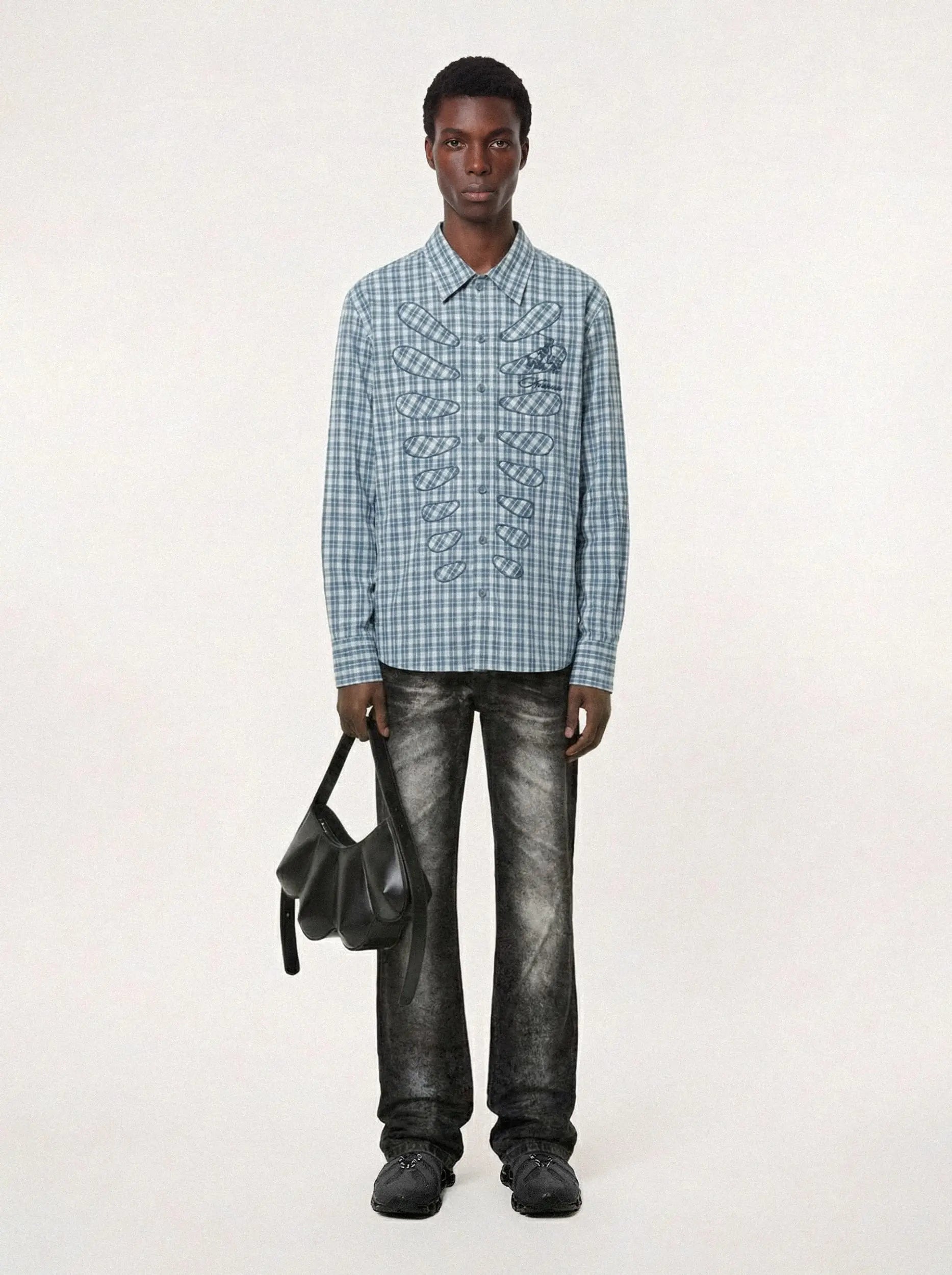 Cut-out caging shirt blue