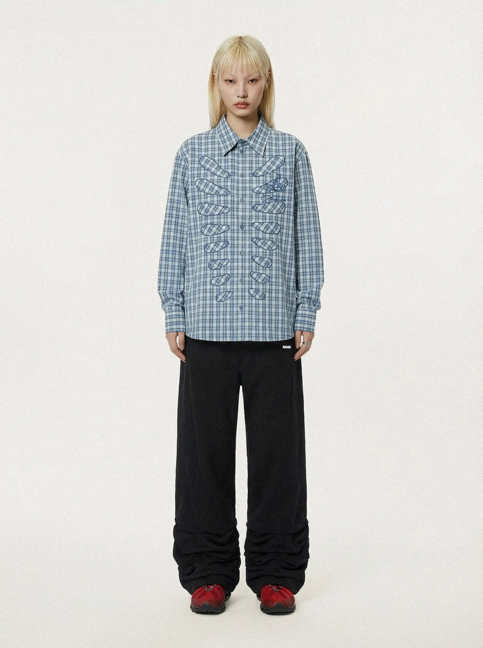 Cut-out caging shirt blue