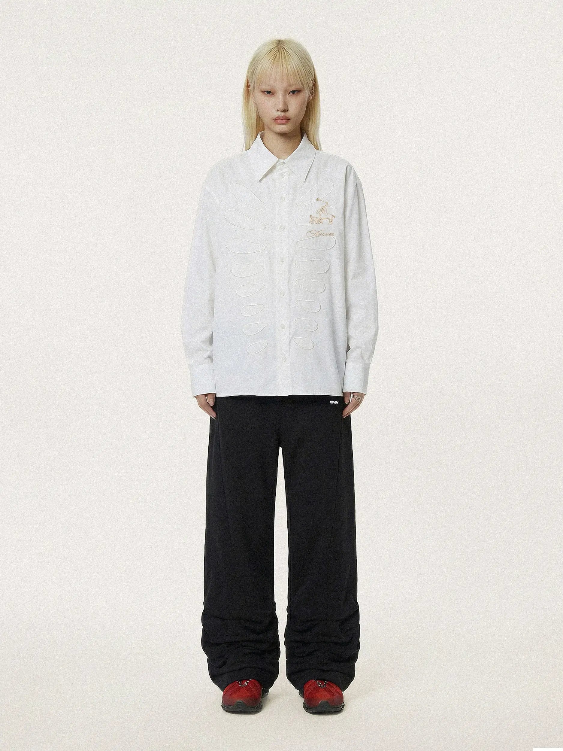 Cut-out caging shirt white