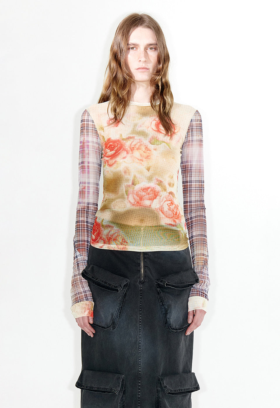 FLORAL MESH SLEEVE TOP