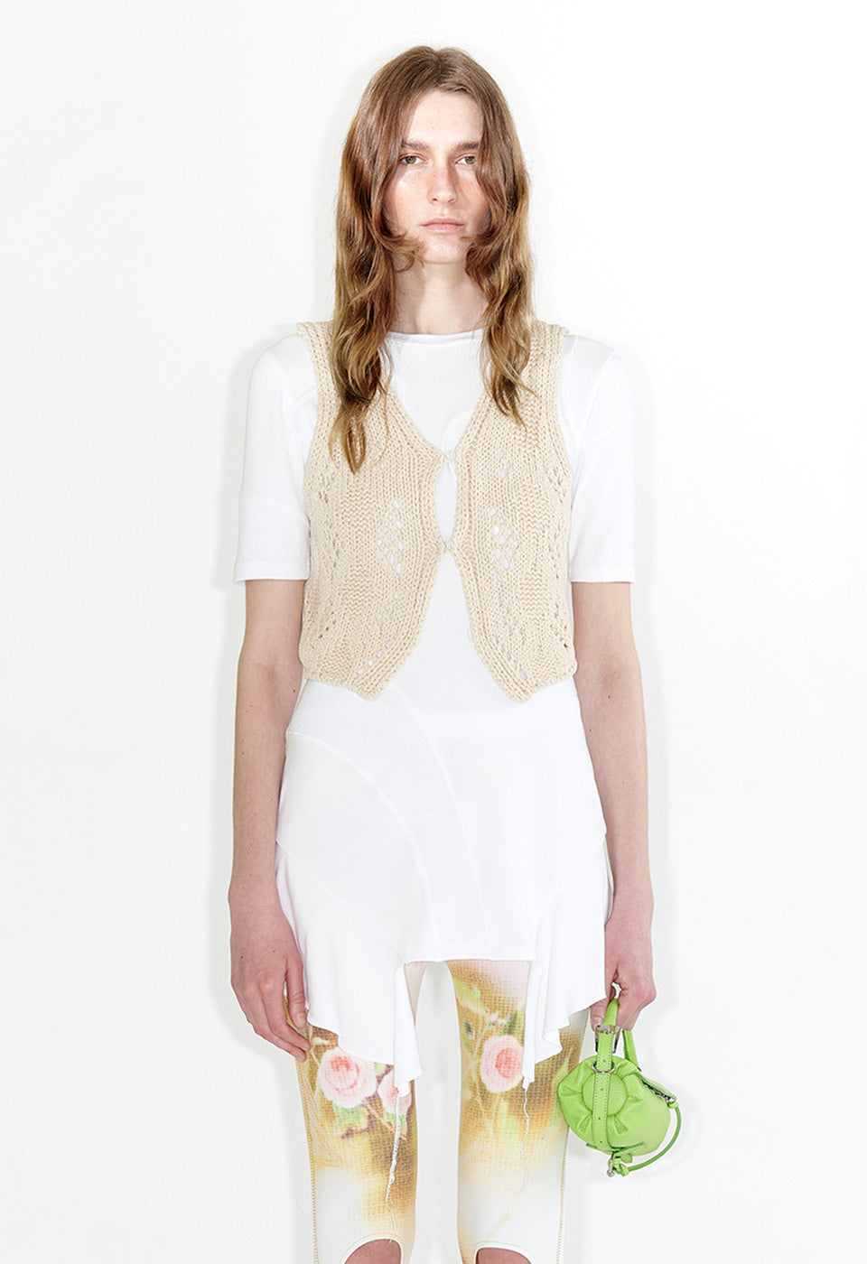 ARGYLE POINTELLE KNIT VEST BEIGE