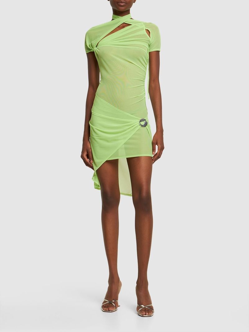 Asymmetric Draped Mesh Dress